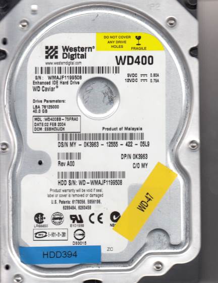 Western Digital Wd400b 75fra0 40gb Wd400 Wmajf